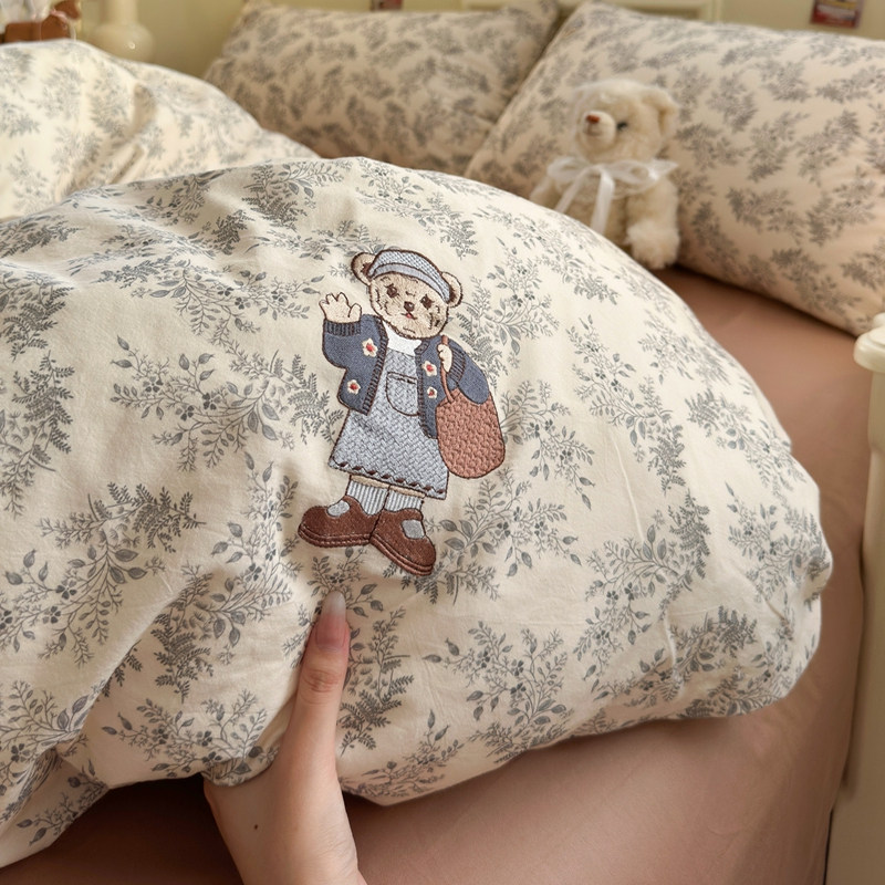 ins复古风刺绣床上四件套纯棉全棉床单被套罩床笠学生宿舍三件套,床上用品,床品套件/四件套/多件套,淘宝优惠券,粉丝福利购,淘宝优惠卷