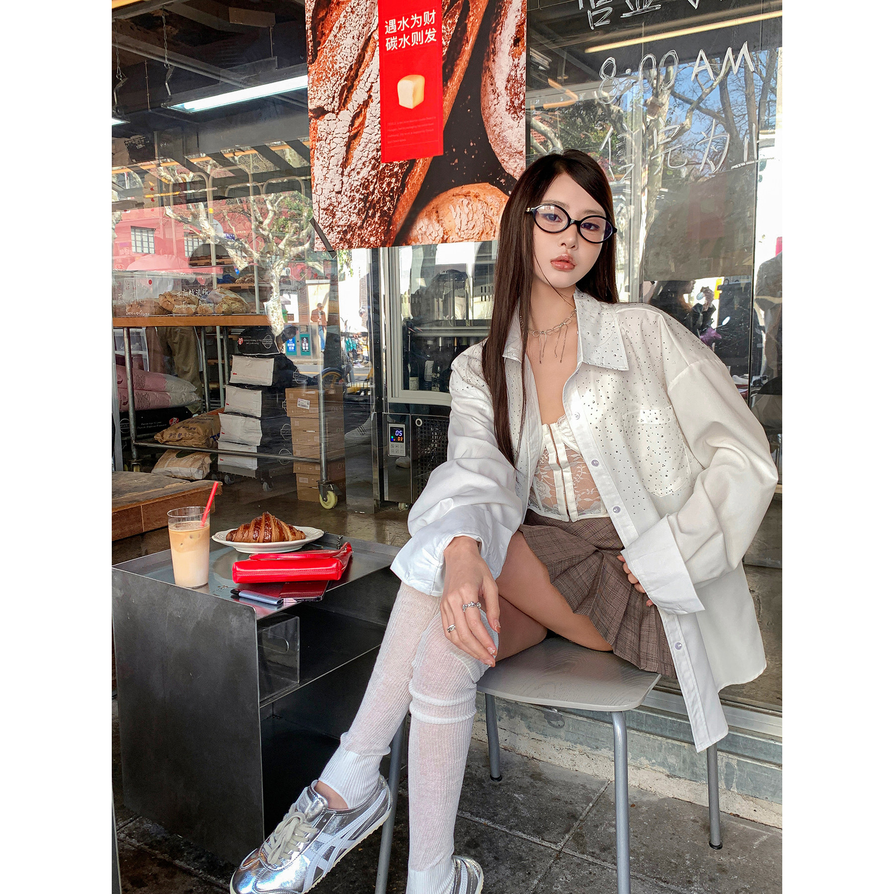 【银河碎钻】chic白色烫钻长袖衬衫外套防晒春夏2026宽松衬衣上衣