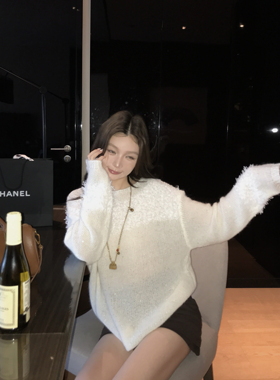 繁星碎闪 白色重工亮片针织衫女2025早秋新款松弛百搭上衣罩衫