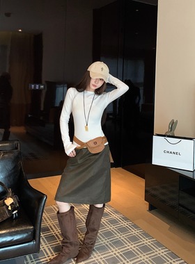 休闲搭子 复古洗水牛仔半身裙女冬新款中腰宽松百搭中长款裙