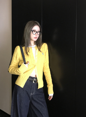 加厚奶黄色毛衣开衫外套秋冬2025韩系修身麻花针织衫短款上衣外穿