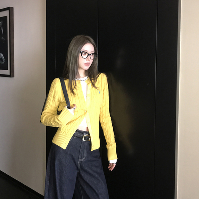 麻花黄色毛衣薄款开衫外套2025