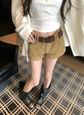 美式复古灯芯绒短裤女2025早秋新款显瘦休闲低腰百搭辣妹a字热裤