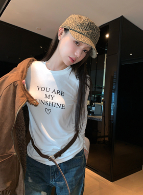 时髦周刊 白色长袖字母印花T恤女早秋百搭微宽松上衣叠穿卫衣毛衣