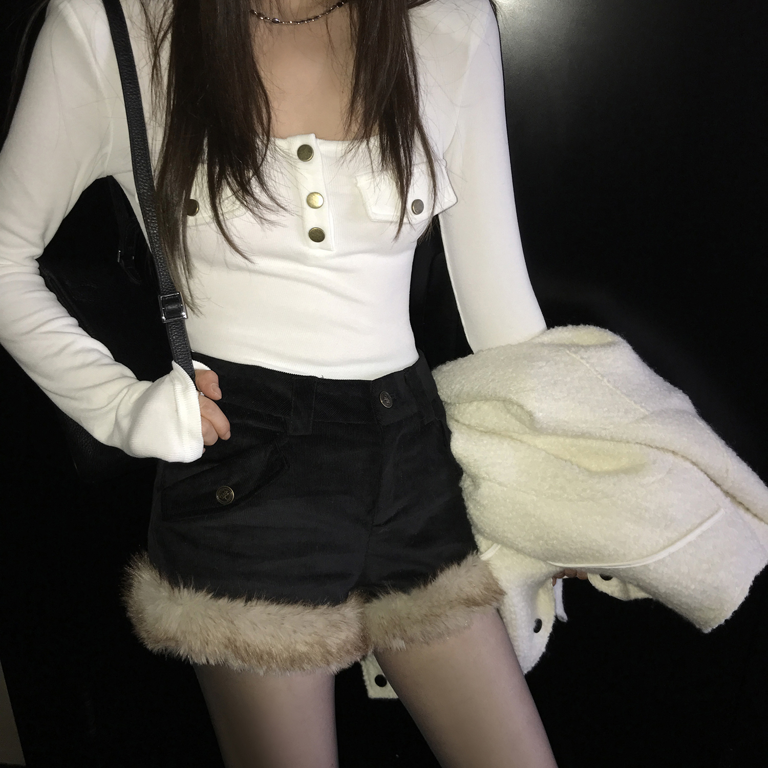 圣诞复古灯芯绒阔腿裤短款女冬厚