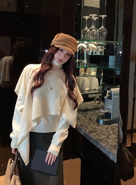 浪漫时区 韩系氛围感穿搭针织两件套千金风斗篷披肩+打底毛衣套装