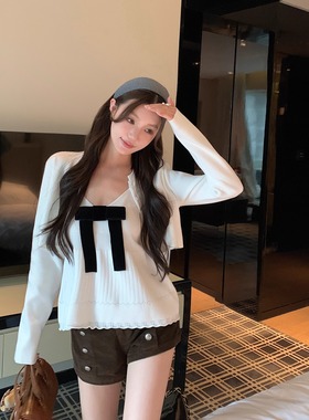 古堡千金 高级小香风蝴蝶结针织开衫套装女秋吊带短毛衣两件套