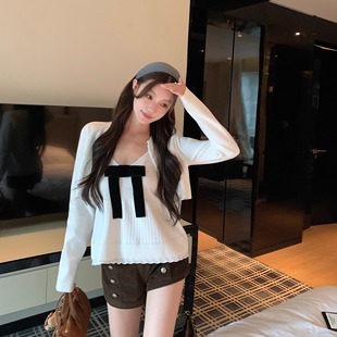 古堡千金 高级小香风蝴蝶结针织开衫套装女秋吊带短毛衣两件套