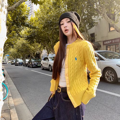 春麻花黄色毛衣厚开衫外套2026