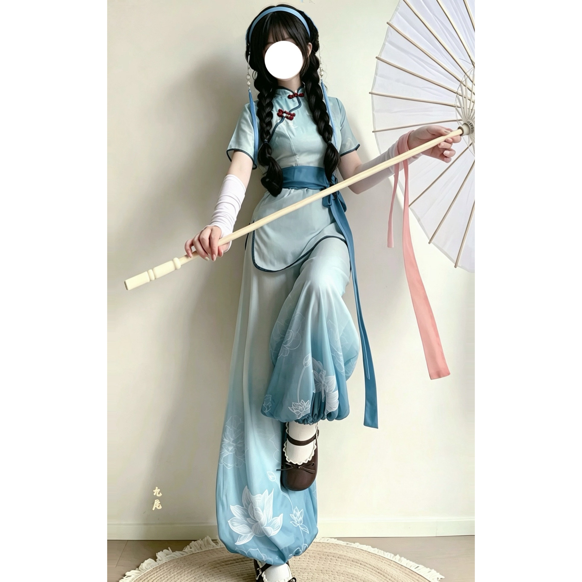 财红轩原创中华娘COS西施立领旗袍小仙姑武侠风灯笼裤日常通勤秋