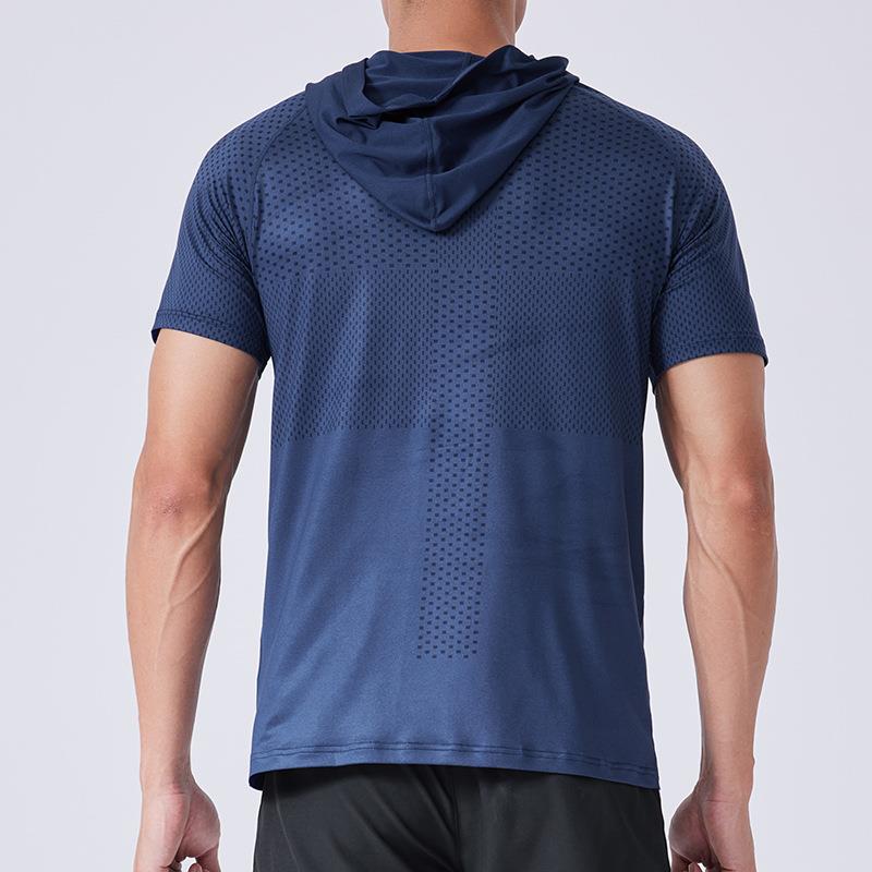 训练衣男弹力修身健身短袖连帽透气休闲服薄款速干服跑步运动T恤