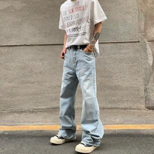 浅蓝色 复古百搭裤 2021M 男女美式 子 直筒阔腿宽松牛仔裤 HY711