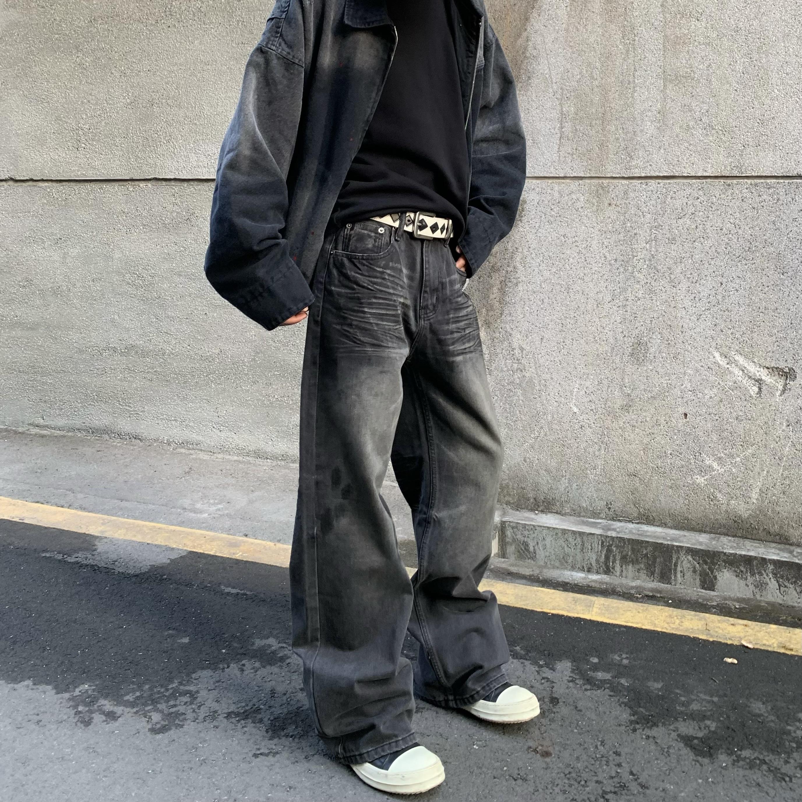 HY711脏染水洗直筒微喇黑牛