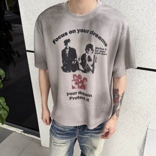 HY711轻亚风街头脏染华夫格短袖