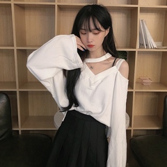 Real shot real price 2020 new net red hollowed out shoulder hole solid color T-shirt girl student trend