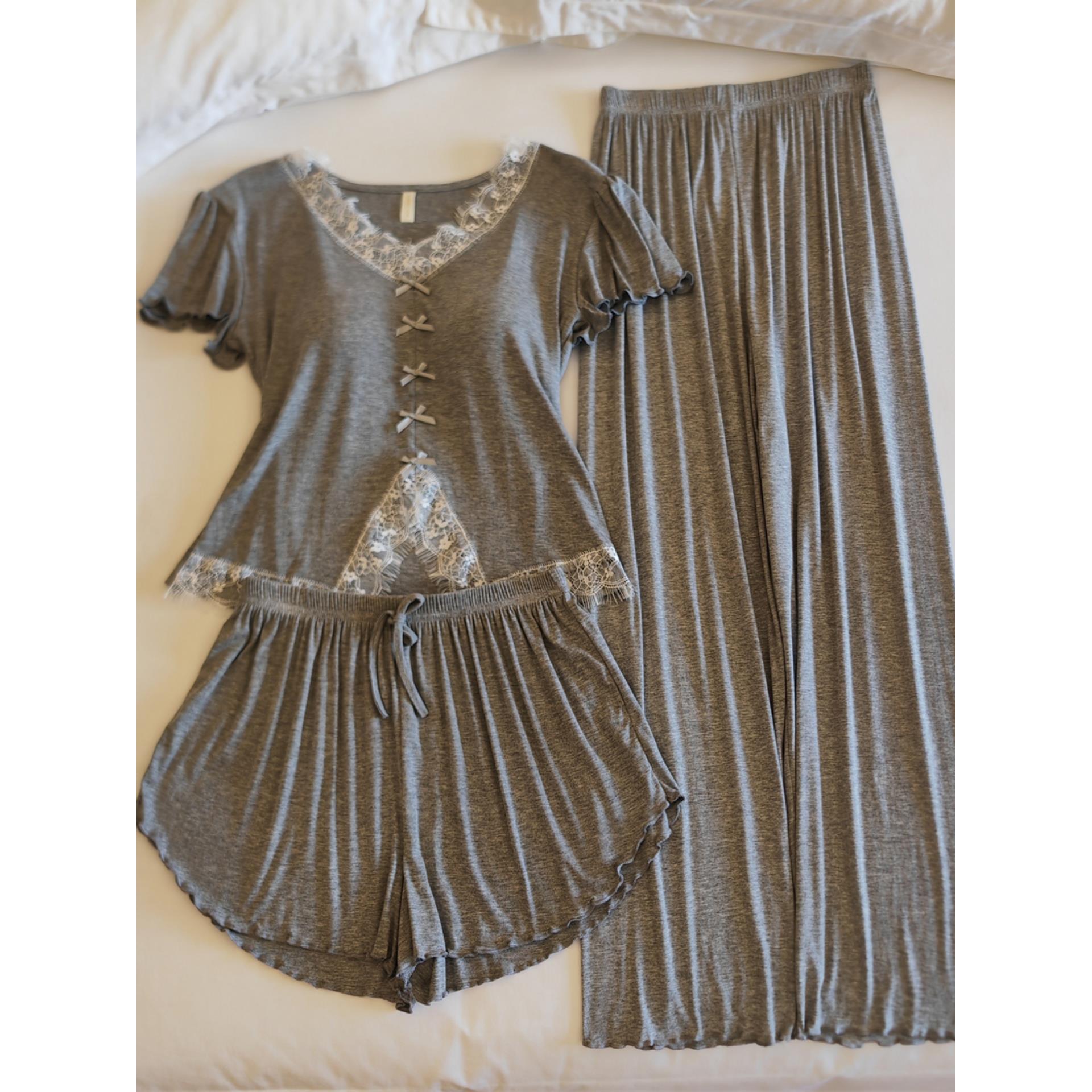 莫代尔睡衣女夏季短袖长裤