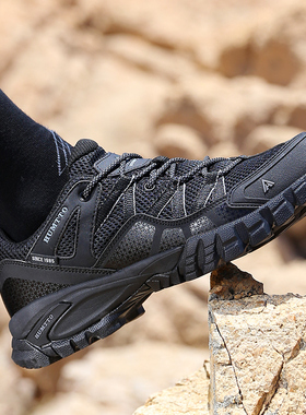 悍途户外夏季登山鞋男防滑减震网面透气轻便越野鞋黑色爬山徒步鞋