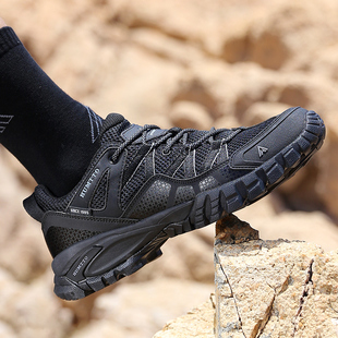 悍途户外夏季登山鞋男防滑减震网面透气轻便越野鞋黑色爬山徒步鞋