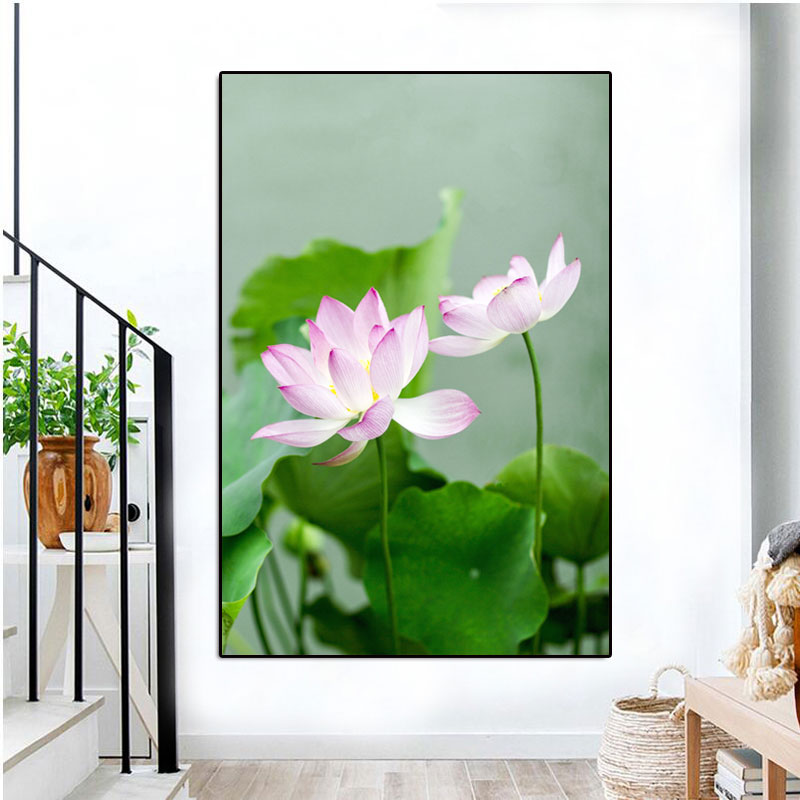 荷花装饰画出淤泥而不染中式花卉挂画壁画莲花花蕊客厅贴画玄关画图片