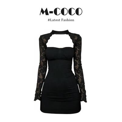 parkyeon2026年纯欲御姐风蕾丝拼接连衣裙女春季辣妹镂空包臀短裙