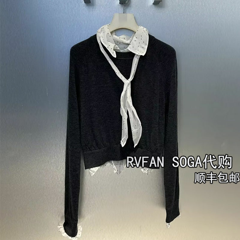 REVANYAYA芮范雅2025冬季新款衬衫假两件针织衫女小上衣R90601228