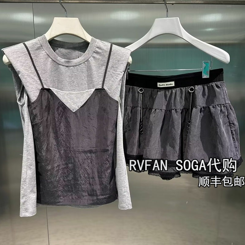 REVANUEUE芮范奴2025夏季新款J假两件T恤半身短裙女套装R32403155