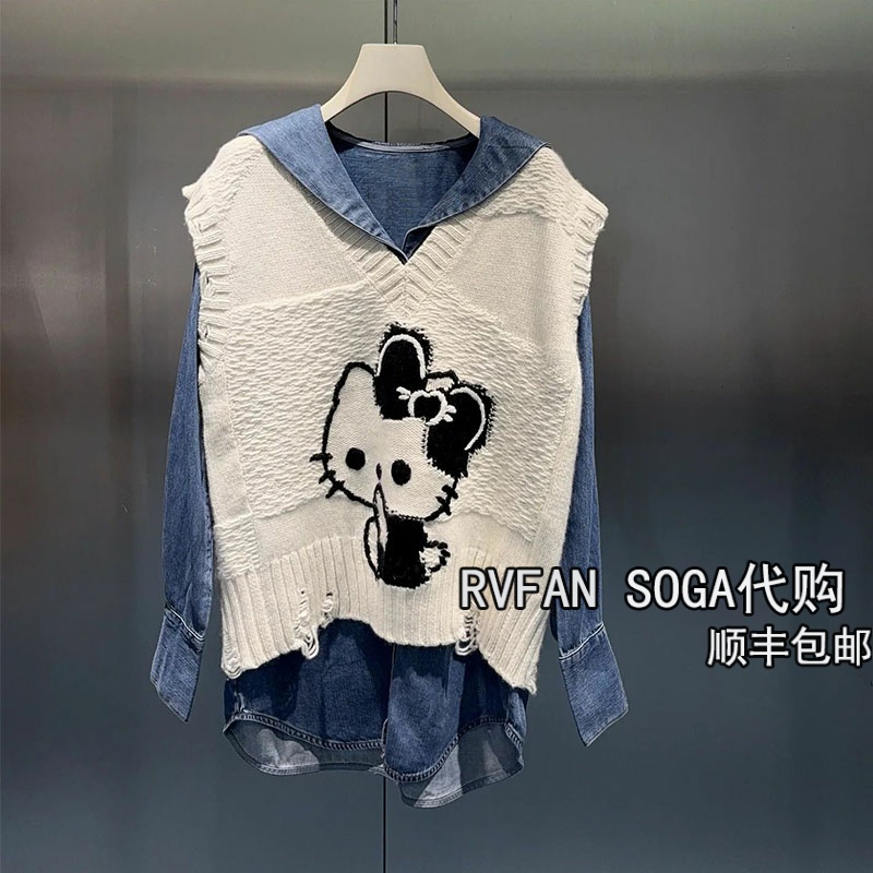 REVANYAYA芮范雅2025冬季新款两件套针织马夹女连帽衬衣R71103075