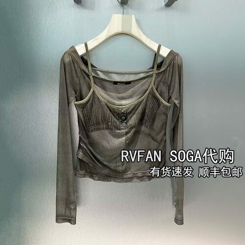 REVANYAYA芮范雅2026夏新款半透网纱一字肩假两件上衣女R30801511
