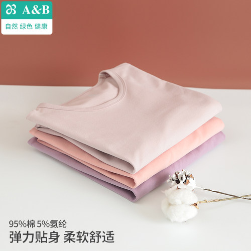 AB内衣女秋冬弹力棉修身圆领上衣打底衫女士纯色保暖棉毛衫线衣