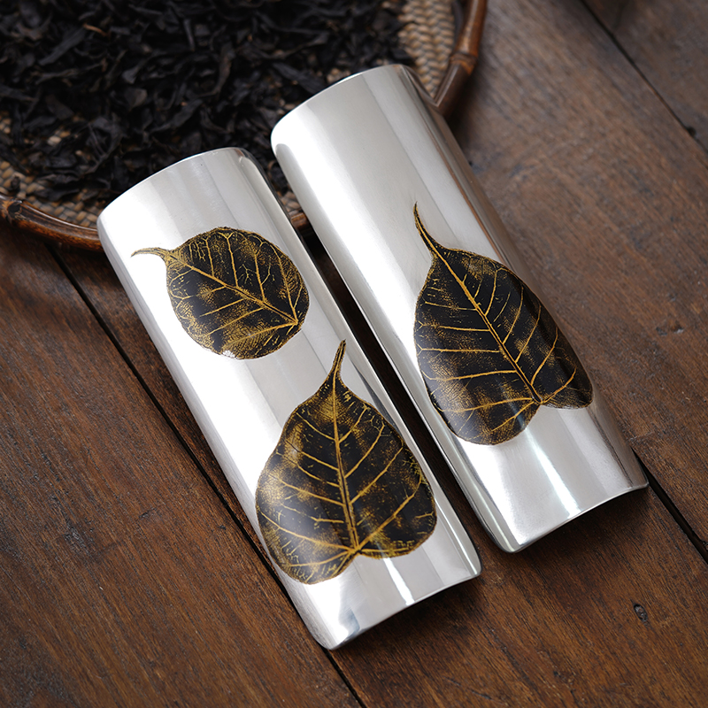 斑锡龙纯锡茶则大漆菩提叶