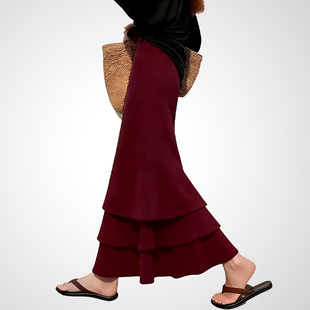 兰卡时尚通勤度假垂感大裙摆2026春款高腰显瘦多层荷叶边中长裙子