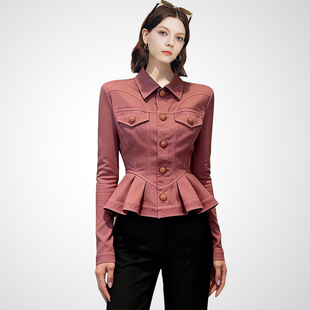 兰卡时尚工装风荷叶边收腰外套2026春款通勤百搭气质修身短款外搭