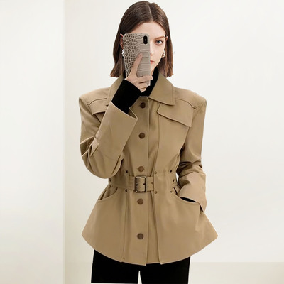 法式复古卡其收腰短外套女