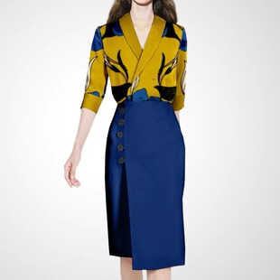 时尚气质休闲套装女夏款2026年新款职业通勤上衣花色半身裙两件套