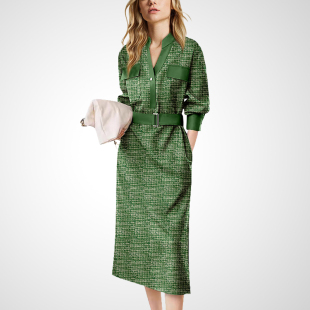 女装 显瘦中长款 时尚 印花连衣裙修身 优雅裙子 气质长袖 2025秋冬新款