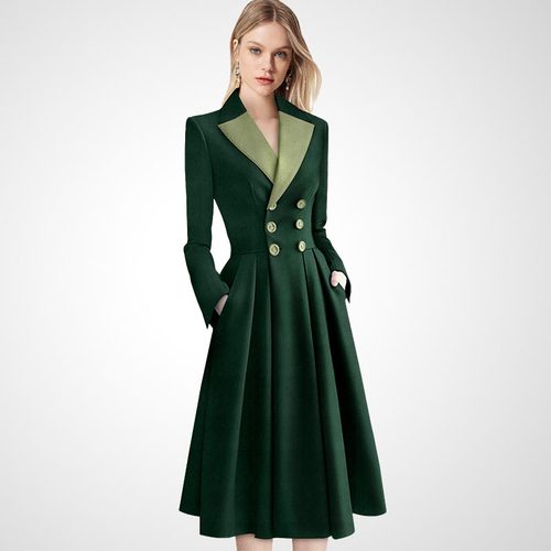 轻奢复古拼色超好看气质连衣裙