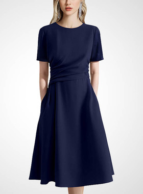 法式优雅短袖通勤气质连衣裙女夏季2026年新款设计感收腰显瘦裙子