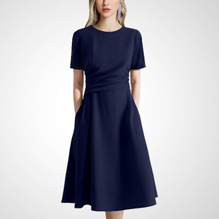 法式优雅短袖通勤气质连衣裙女夏季2026年新款设计感收腰显瘦裙子