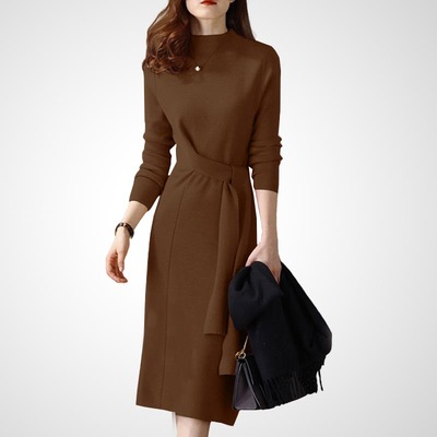 时尚修身纯色绑带收腰绑带开叉