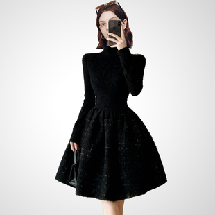 兰卡时尚千金风黑色连衣裙女2026春款修身收腰高级感大方得体短裙