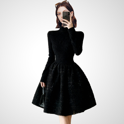 时尚千金风黑色连衣裙女