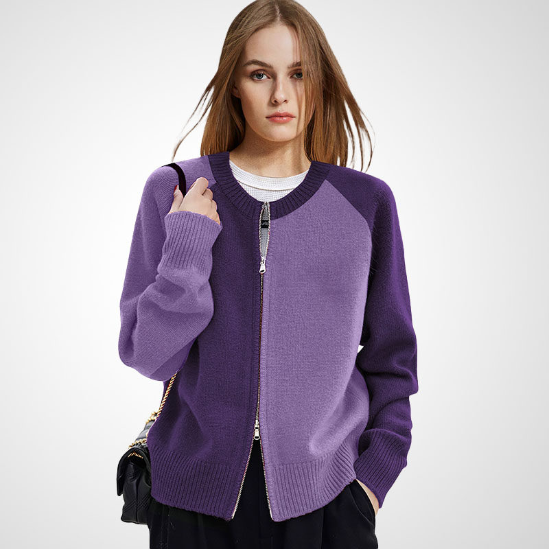 洋气复古撞色双拉链毛衣外套女2025年秋冬新款小个子外搭针织开衫,女装/女士精品,毛针织衫,淘宝优惠券,粉丝福利购,淘宝优惠卷