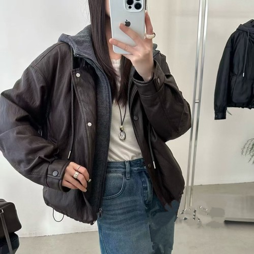 宽松时尚短款羽绒内里加厚皮衣女