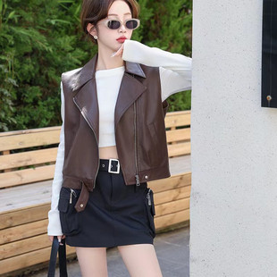 新款 皮衣PU坎肩小款 皮马甲女短款 无袖 拉链皮外套潮 韩版 2026春秋季