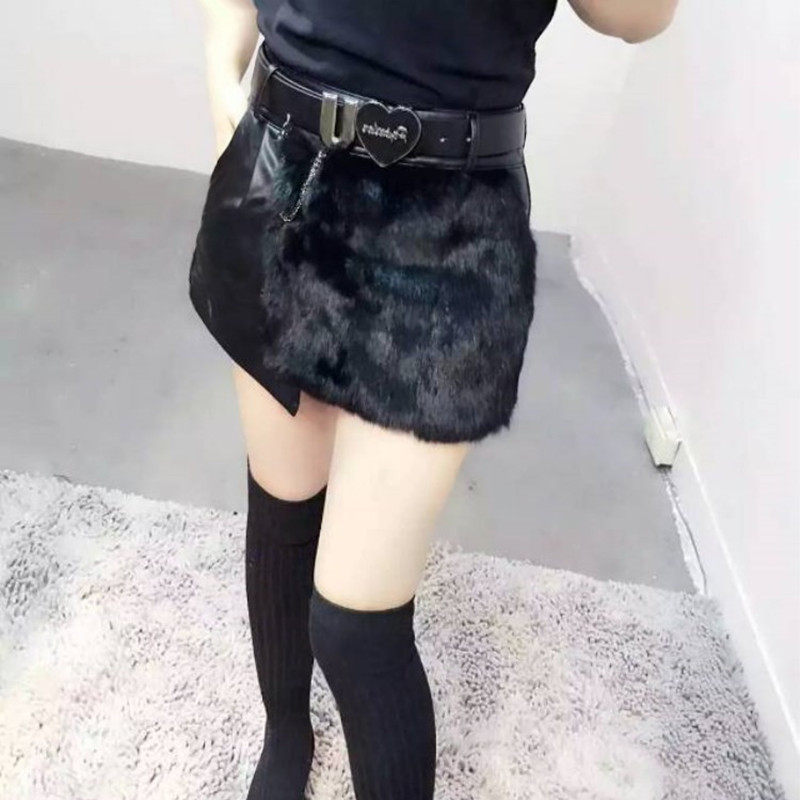 短裤裙女秋冬款2026新款加厚毛呢短裤冬季拼兔毛皮草短裤打底靴裤
