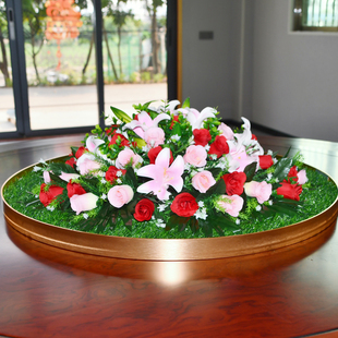 饰花摆件人造花圆形转盘绢花草坪草毯仿真花 餐桌假花大圆桌中间装