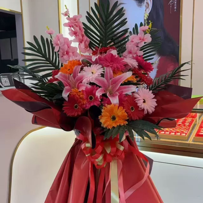 仿真开业花篮店铺塑料假花三脚架摆花门口装饰花乔迁庆典商务用花