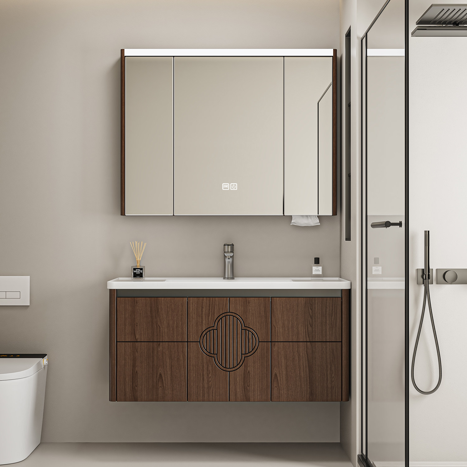 新款中古风洗手洗脸盆柜组合胡桃木浴室柜陶瓷一体盆卫生间洗漱台,家装主材,浴室柜组合,淘宝优惠券,粉丝福利购,淘宝优惠卷