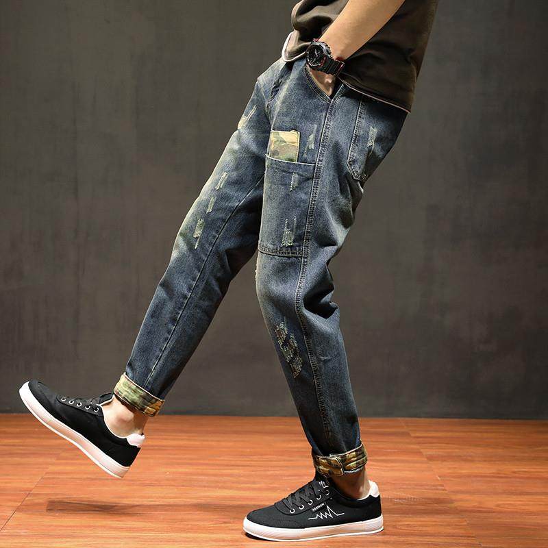 新款港风潮牌牛仔裤男宽松日系复古男裤子四季个性潮流男士哈伦裤,男装,牛仔裤,淘宝优惠券,粉丝福利购,淘宝优惠卷
