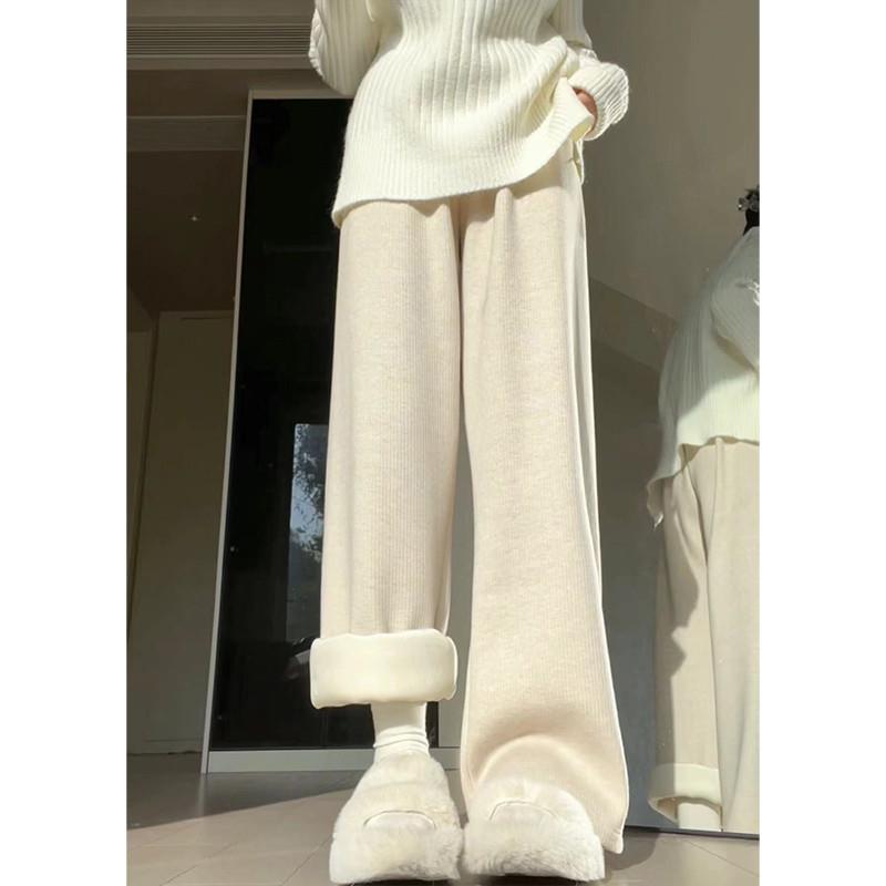 羊羔绒糯米裤女春秋2025新款高腰垂感休闲阔腿裤软糯羊绒加绒裤子
